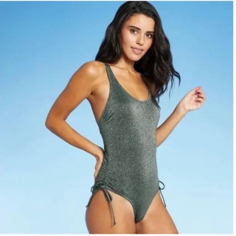 Xhilaration Green One Piece Ruched Side One Piece Swimsuit